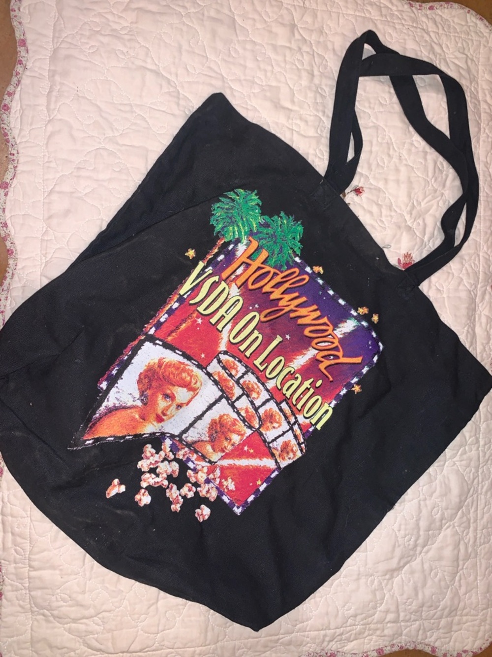 RARE Black Graphic Hollywood On Location Cotton Tote